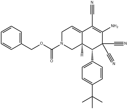 benzyl 6-amino-8-(4-tert-butylphenyl)-5,7,7-tricyano-3,7,8,8a-tetrahydro-2(1H)-isoquinolinecarboxylate Struktur