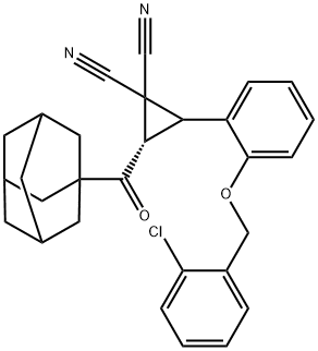 2-(1-adamantylcarbonyl)-3-{2-[(2-chlorobenzyl)oxy]phenyl}-1,1-cyclopropanedicarbonitrile Struktur