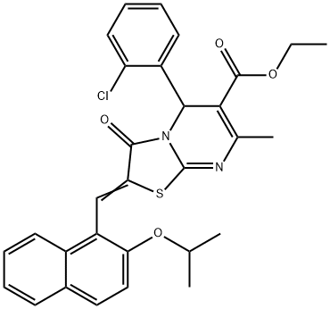 ethyl 5-(2-chlorophenyl)-2-[(2-isopropoxy-1-naphthyl)methylene]-7-methyl-3-oxo-2,3-dihydro-5H-[1,3]thiazolo[3,2-a]pyrimidine-6-carboxylate Struktur