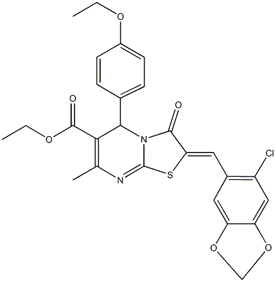 ethyl 2-[(6-chloro-1,3-benzodioxol-5-yl)methylene]-5-(4-ethoxyphenyl)-7-methyl-3-oxo-2,3-dihydro-5H-[1,3]thiazolo[3,2-a]pyrimidine-6-carboxylate Struktur