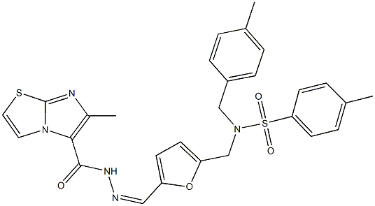 4-methyl-N-(4-methylbenzyl)-N-[(5-{2-[(6-methylimidazo[2,1-b][1,3]thiazol-5-yl)carbonyl]carbohydrazonoyl}-2-furyl)methyl]benzenesulfonamide Struktur