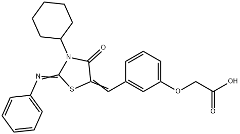 (3-{[3-cyclohexyl-4-oxo-2-(phenylimino)-1,3-thiazolidin-5-ylidene]methyl}phenoxy)acetic acid Struktur