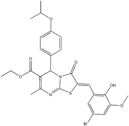 ethyl 2-(5-bromo-2-hydroxy-3-methoxybenzylidene)-5-(4-isopropoxyphenyl)-7-methyl-3-oxo-2,3-dihydro-5H-[1,3]thiazolo[3,2-a]pyrimidine-6-carboxylate Struktur