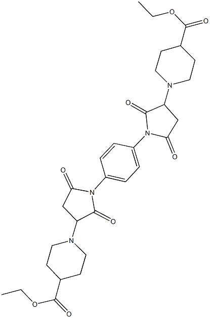 ethyl 1-[1-(4-{3-[4-(ethoxycarbonyl)-1-piperidinyl]-2,5-dioxo-1-pyrrolidinyl}phenyl)-2,5-dioxo-3-pyrrolidinyl]-4-piperidinecarboxylate Struktur