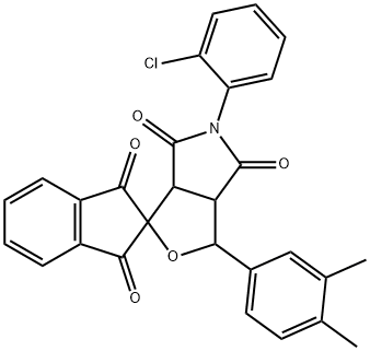 5-(2-chlorophenyl)-1-(3,4-dimethylphenyl)-3a,6a-dihydrosprio[1H-furo[3,4-c]pyrrole-3,2'-(1'H)-indene]-1',3',4,6(2'H,3H,5H)-tetrone Struktur