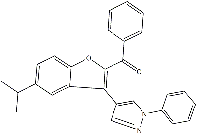 [5-isopropyl-3-(1-phenyl-1H-pyrazol-4-yl)-1-benzofuran-2-yl](phenyl)methanone Struktur