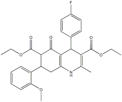 diethyl 4-(4-fluorophenyl)-7-(2-methoxyphenyl)-2-methyl-5-oxo-1,4,5,6,7,8-hexahydro-3,6-quinolinedicarboxylate Struktur