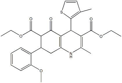 diethyl 7-(2-methoxyphenyl)-2-methyl-4-(3-methyl-2-thienyl)-5-oxo-1,4,5,6,7,8-hexahydro-3,6-quinolinedicarboxylate Struktur