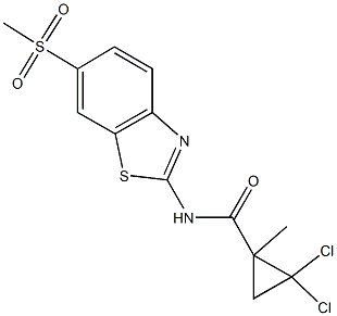 2,2-dichloro-1-methyl-N-[6-(methylsulfonyl)-1,3-benzothiazol-2-yl]cyclopropanecarboxamide Struktur