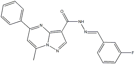 N'-(3-fluorobenzylidene)-7-methyl-5-phenylpyrazolo[1,5-a]pyrimidine-3-carbohydrazide Struktur