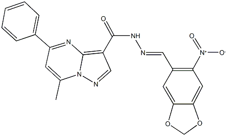 N'-({6-nitro-1,3-benzodioxol-5-yl}methylene)-7-methyl-5-phenylpyrazolo[1,5-a]pyrimidine-3-carbohydrazide Struktur