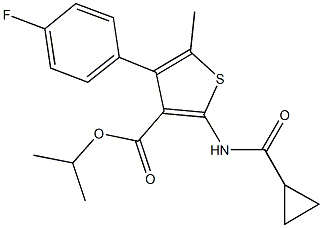 isopropyl 2-[(cyclopropylcarbonyl)amino]-4-(4-fluorophenyl)-5-methyl-3-thiophenecarboxylate Struktur