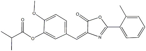 2-methoxy-5-[(2-(2-methylphenyl)-5-oxo-1,3-oxazol-4(5H)-ylidene)methyl]phenyl 2-methylpropanoate Struktur