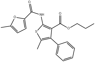 propyl 5-methyl-2-[(5-methyl-2-furoyl)amino]-4-phenyl-3-thiophenecarboxylate Struktur