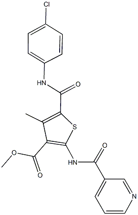 methyl 5-[(4-chloroanilino)carbonyl]-4-methyl-2-[(pyridin-3-ylcarbonyl)amino]thiophene-3-carboxylate Struktur