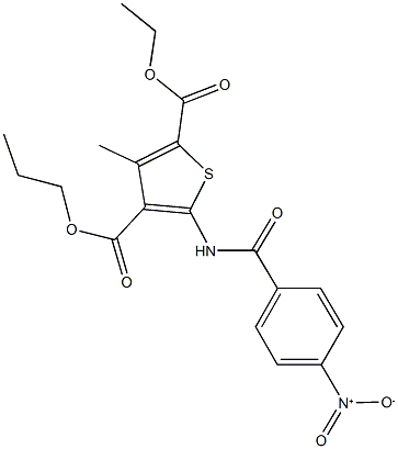 2-ethyl 4-propyl 5-({4-nitrobenzoyl}amino)-3-methyl-2,4-thiophenedicarboxylate Struktur