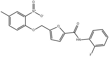 N-(2-fluorophenyl)-5-({2-nitro-4-methylphenoxy}methyl)-2-furamide Struktur