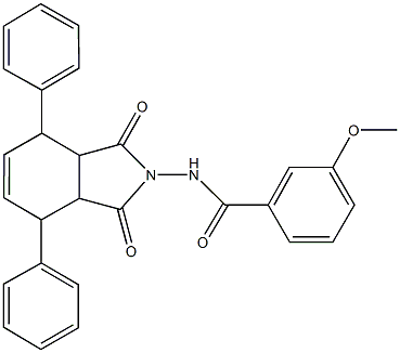 N-(1,3-dioxo-4,7-diphenyl-1,3,3a,4,7,7a-hexahydro-2H-isoindol-2-yl)-3-methoxybenzamide Struktur