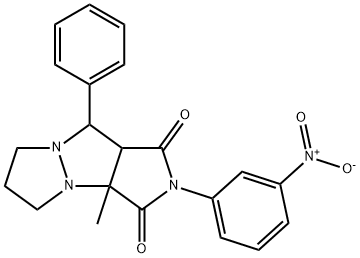 2-{3-nitrophenyl}-3a-methyl-9-phenyltetrahydro-5H-pyrazolo[1,2-a]pyrrolo[3,4-c]pyrazole-1,3(2H,3aH)-dione Struktur