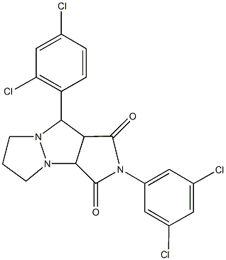 9-(2,4-dichlorophenyl)-2-(3,5-dichlorophenyl)tetrahydro-5H-pyrazolo[1,2-a]pyrrolo[3,4-c]pyrazole-1,3(2H,3aH)-dione Struktur