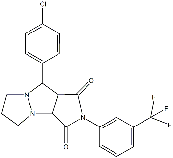 9-(4-chlorophenyl)-2-[3-(trifluoromethyl)phenyl]tetrahydro-5H-pyrazolo[1,2-a]pyrrolo[3,4-c]pyrazole-1,3(2H,3aH)-dione Struktur