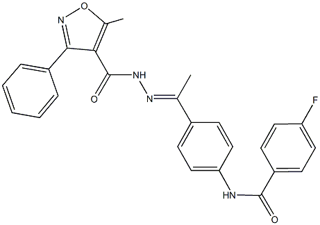 4-fluoro-N-(4-{N-[(5-methyl-3-phenyl-4-isoxazolyl)carbonyl]ethanehydrazonoyl}phenyl)benzamide Struktur