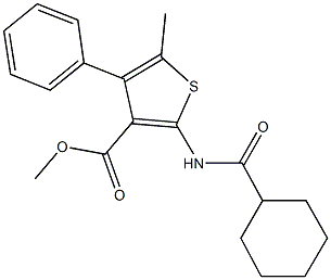 methyl 2-[(cyclohexylcarbonyl)amino]-5-methyl-4-phenyl-3-thiophenecarboxylate Struktur