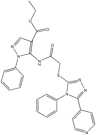 ethyl 1-phenyl-5-[({[4-phenyl-5-(4-pyridinyl)-4H-1,2,4-triazol-3-yl]sulfanyl}acetyl)amino]-1H-pyrazole-4-carboxylate Struktur