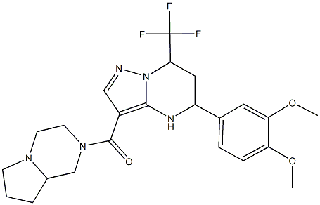 5-(3,4-dimethoxyphenyl)-3-(hexahydropyrrolo[1,2-a]pyrazin-2(1H)-ylcarbonyl)-7-(trifluoromethyl)-4,5,6,7-tetrahydropyrazolo[1,5-a]pyrimidine Struktur