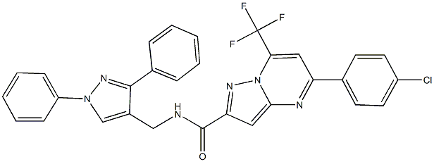 5-(4-chlorophenyl)-N-[(1,3-diphenyl-1H-pyrazol-4-yl)methyl]-7-(trifluoromethyl)pyrazolo[1,5-a]pyrimidine-2-carboxamide Struktur