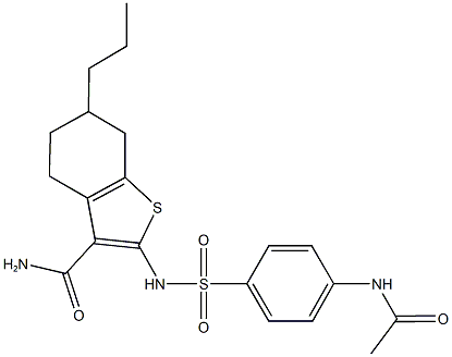 2-({[4-(acetylamino)phenyl]sulfonyl}amino)-6-propyl-4,5,6,7-tetrahydro-1-benzothiophene-3-carboxamide Struktur