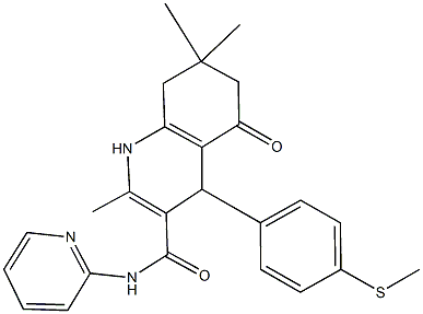 2,7,7-trimethyl-4-[4-(methylsulfanyl)phenyl]-5-oxo-N-pyridin-2-yl-1,4,5,6,7,8-hexahydroquinoline-3-carboxamide Struktur