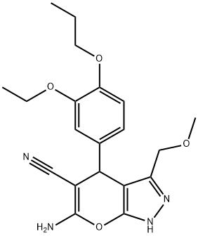 6-amino-4-(3-ethoxy-4-propoxyphenyl)-3-(methoxymethyl)-1,4-dihydropyrano[2,3-c]pyrazole-5-carbonitrile Struktur