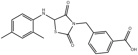 3-{[5-(2,4-dimethylanilino)-2,4-dioxo-1,3-thiazolidin-3-yl]methyl}benzoic acid Struktur