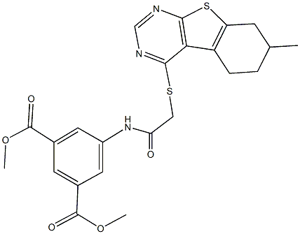 dimethyl 5-({[(7-methyl-5,6,7,8-tetrahydro[1]benzothieno[2,3-d]pyrimidin-4-yl)sulfanyl]acetyl}amino)isophthalate Struktur