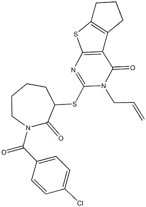 3-allyl-2-{[1-(4-chlorobenzoyl)-2-oxo-3-azepanyl]sulfanyl}-3,5,6,7-tetrahydro-4H-cyclopenta[4,5]thieno[2,3-d]pyrimidin-4-one Struktur