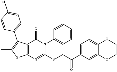 5-(4-chlorophenyl)-2-{[2-(2,3-dihydro-1,4-benzodioxin-6-yl)-2-oxoethyl]sulfanyl}-6-methyl-3-phenylthieno[2,3-d]pyrimidin-4(3H)-one Struktur