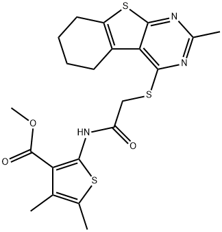 methyl 4,5-dimethyl-2-({[(2-methyl-5,6,7,8-tetrahydro[1]benzothieno[2,3-d]pyrimidin-4-yl)sulfanyl]acetyl}amino)-3-thiophenecarboxylate Struktur