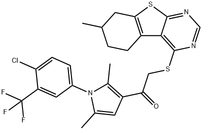 1-{1-[4-chloro-3-(trifluoromethyl)phenyl]-2,5-dimethyl-1H-pyrrol-3-yl}-2-[(7-methyl-5,6,7,8-tetrahydro[1]benzothieno[2,3-d]pyrimidin-4-yl)sulfanyl]ethanone Struktur