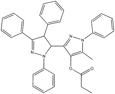 5-methyl-4',5'-dihydro-1,1',3',4'-tetraphenyl-3,5'-bis(1H-pyrazole)-4-yl propionate Struktur