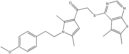 2-[(5,6-dimethylthieno[2,3-d]pyrimidin-4-yl)sulfanyl]-1-{1-[2-(4-methoxyphenyl)ethyl]-2,5-dimethyl-1H-pyrrol-3-yl}ethanone Struktur