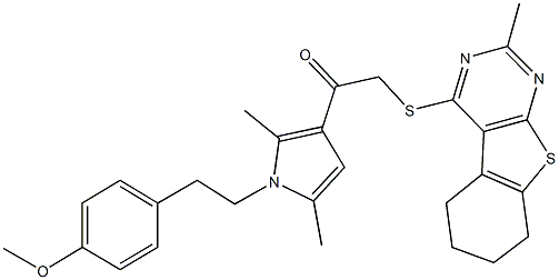 1-{1-[2-(4-methoxyphenyl)ethyl]-2,5-dimethyl-1H-pyrrol-3-yl}-2-[(2-methyl-5,6,7,8-tetrahydro[1]benzothieno[2,3-d]pyrimidin-4-yl)sulfanyl]ethanone Struktur