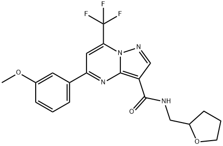 5-(3-methoxyphenyl)-N-(tetrahydro-2-furanylmethyl)-7-(trifluoromethyl)pyrazolo[1,5-a]pyrimidine-3-carboxamide Struktur