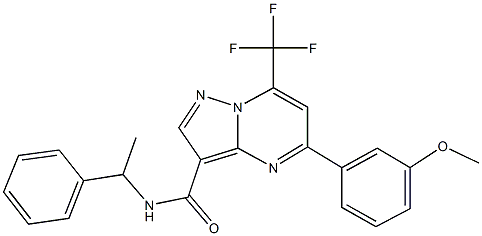 5-(3-methoxyphenyl)-N-(1-phenylethyl)-7-(trifluoromethyl)pyrazolo[1,5-a]pyrimidine-3-carboxamide Struktur