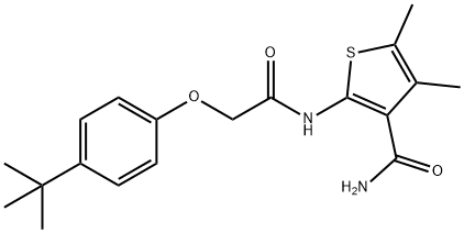 2-{[(4-tert-butylphenoxy)acetyl]amino}-4,5-dimethyl-3-thiophenecarboxamide Struktur