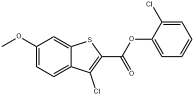 2-chlorophenyl 3-chloro-6-methoxy-1-benzothiophene-2-carboxylate Struktur