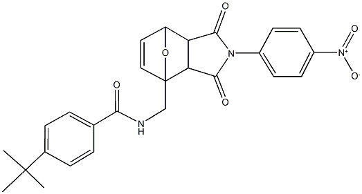 4-tert-butyl-N-[(4-{4-nitrophenyl}-3,5-dioxo-10-oxa-4-azatricyclo[5.2.1.0~2,6~]dec-8-en-1-yl)methyl]benzamide Struktur