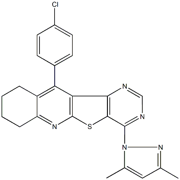 11-(4-chlorophenyl)-4-(3,5-dimethyl-1H-pyrazol-1-yl)-7,8,9,10-tetrahydropyrimido[4',5':4,5]thieno[2,3-b]quinoline Struktur