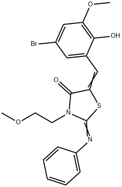 5-(5-bromo-2-hydroxy-3-methoxybenzylidene)-3-(2-methoxyethyl)-2-(phenylimino)-1,3-thiazolidin-4-one Struktur