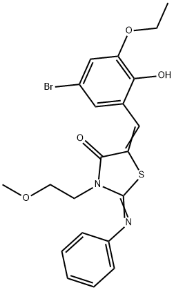 5-(5-bromo-3-ethoxy-2-hydroxybenzylidene)-3-(2-methoxyethyl)-2-(phenylimino)-1,3-thiazolidin-4-one Struktur